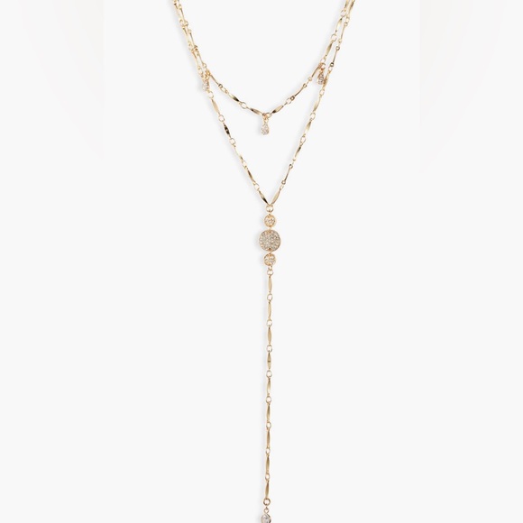 NWOT Ettika Gold Cubic Zirconia Layered Lariat Geometric Chain Necklace - Picture 3 of 7